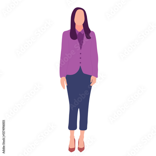 Businesswoman in a purple blazer and navy pants