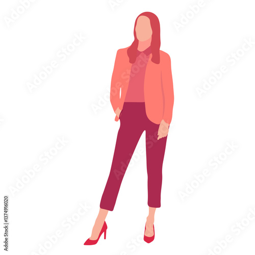 Businesswoman in coral blazer and maroon trousers