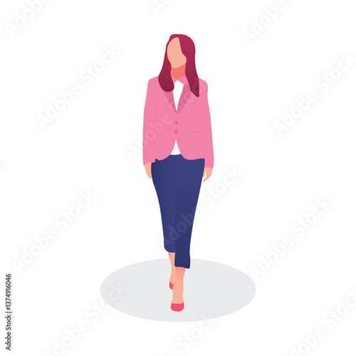 Businesswoman in pink suit, walking