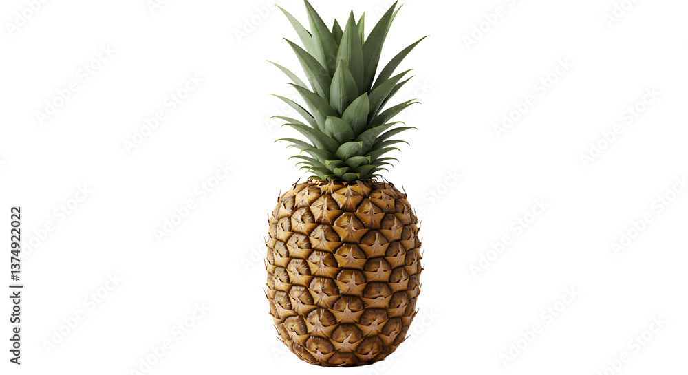 Fototapeta premium Isolated Pineapple Fruit Standing Upright Against a White Background