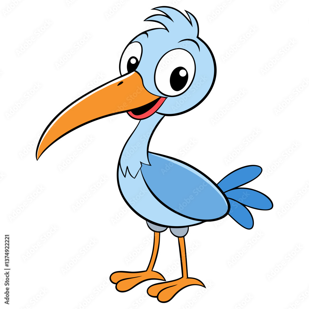 Obraz premium Cute Cartoon Ibis with Big Eyes and Playful Expression, Perfect for Children’s Illustrations, Animal Designs, and Wildlife-Themed Projects Representing Joyful and Friendly Birds