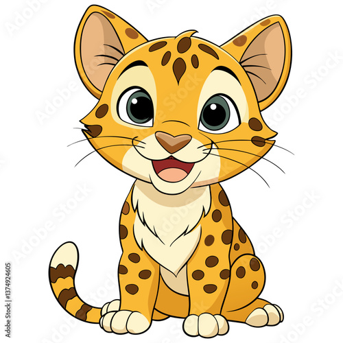 Cartoon cute baby jaguar illustration animal character feline wildcat predator mammal spotted design vector