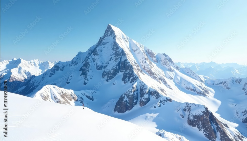 Fototapeta premium Snow-covered mountain peak, pristine white landscape, majestic, brilliant