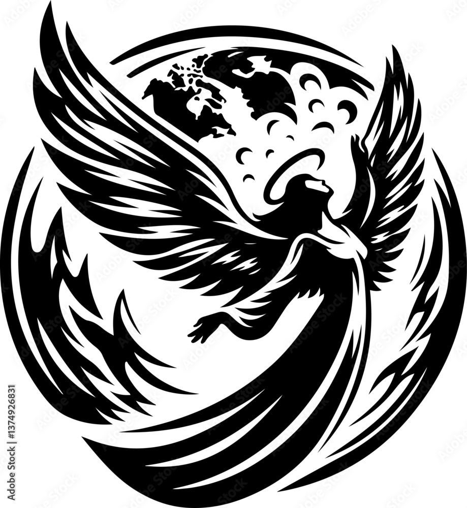 sketch vector illustration silhouette design icon logo symbol monochrome black white holy angel wide winged guardian of the earth sketch vector illustration silhouette design icon logo symbol monochrome black white holy angel wide winged guardian of the earth