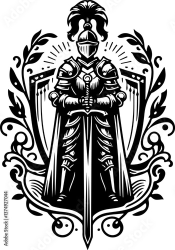 sketch vector illustration silhouette design icon logo symbol monochrome black white medieval knight middle ages
