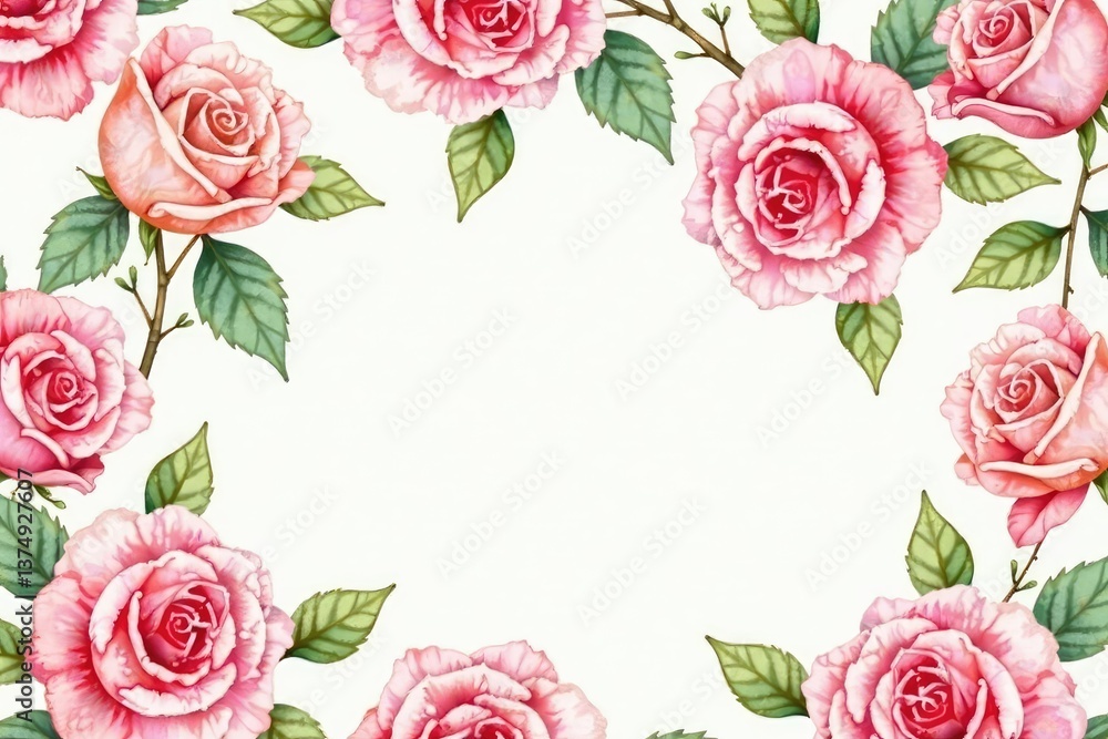 Fototapeta premium Delicate watercolor roses repeat in a soft, romantic pattern , flowers, floral, rose