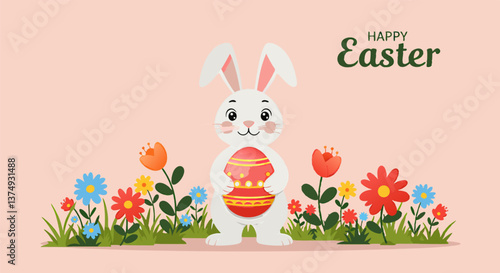Festive Easter bunny holding a decorated egg
