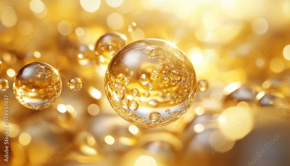 Golden Liquid Drops with Sparkling Effects Golden Liquid Drops with Sparkling Effects