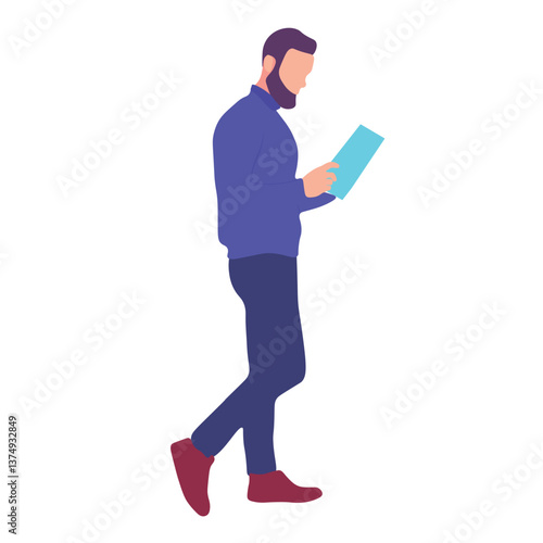 Man Reading a Document While Walking