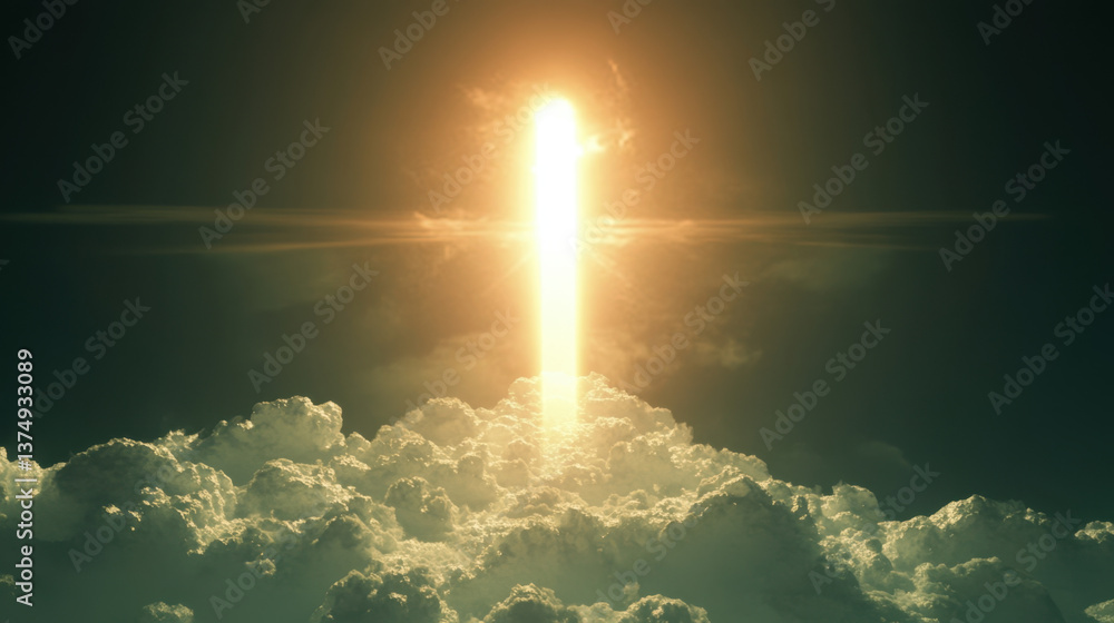 Obraz premium Radiant Beam of Light Emerging Through Dramatic Cloud Formation