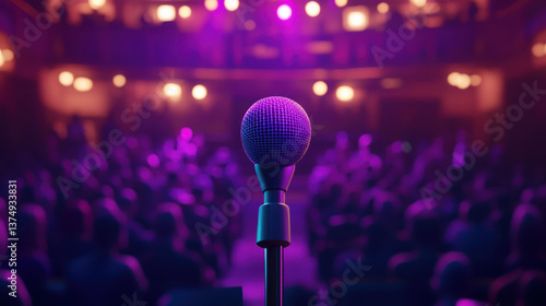 Microphone on Stand in Front of Audience at Live Theater Performance