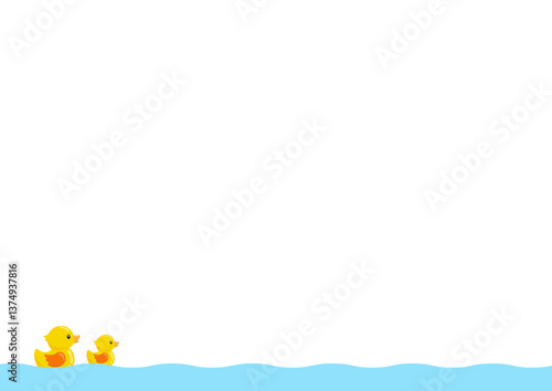 お風呂の玩具のアヒルが浮かぶイラスト 温泉や銭湯のチラシ背景デザイン