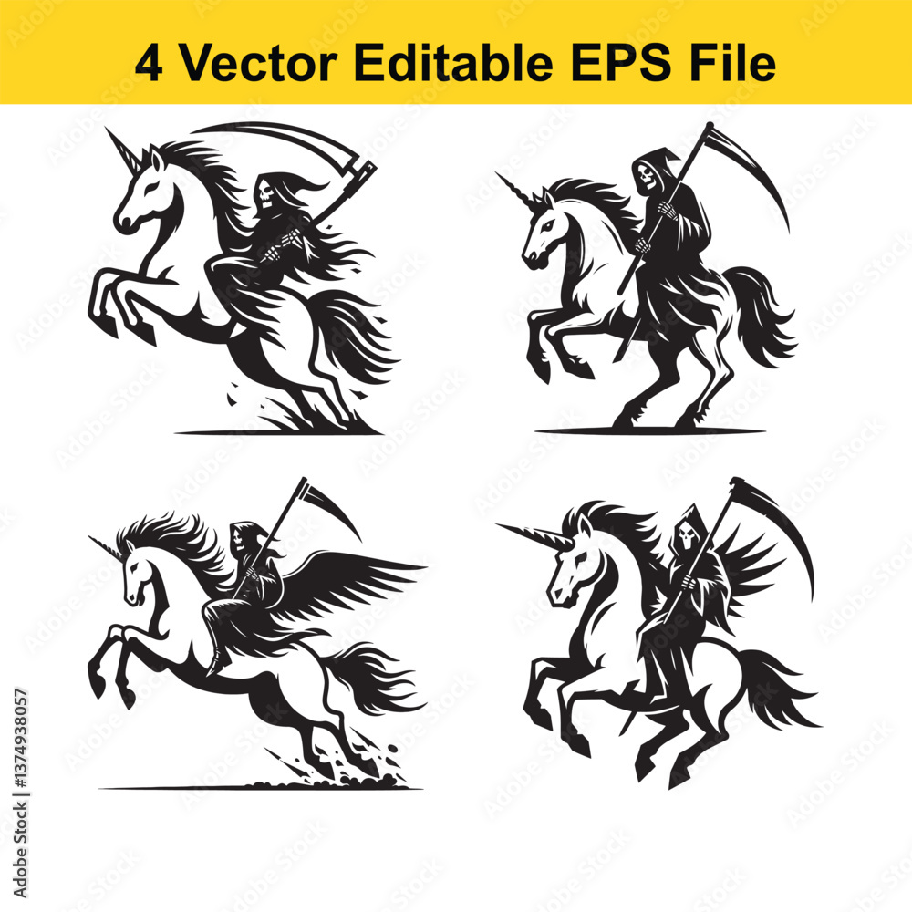 Fototapeta premium a unicorn being ridden by a grim reaper