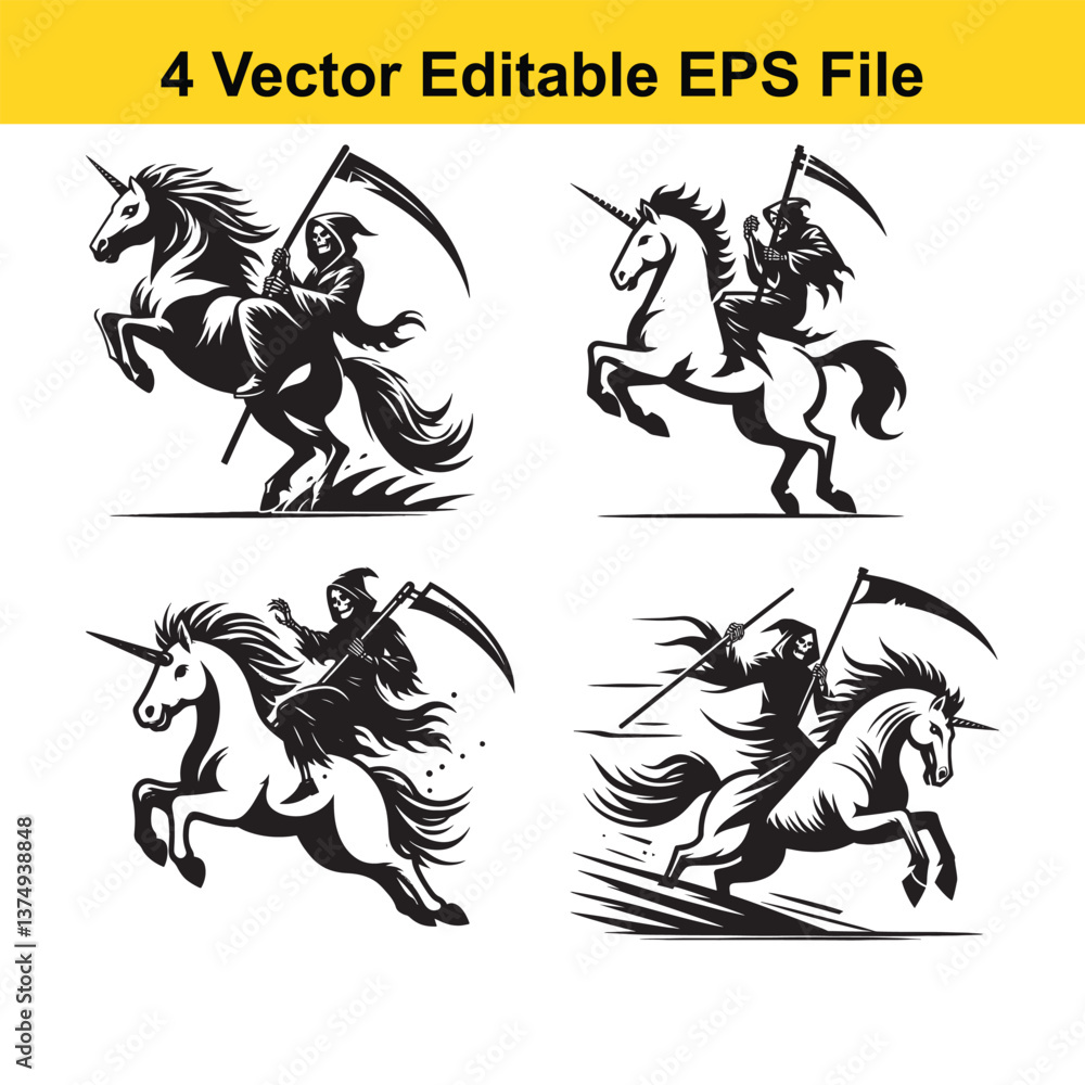 Fototapeta premium a unicorn being ridden by a grim reaper