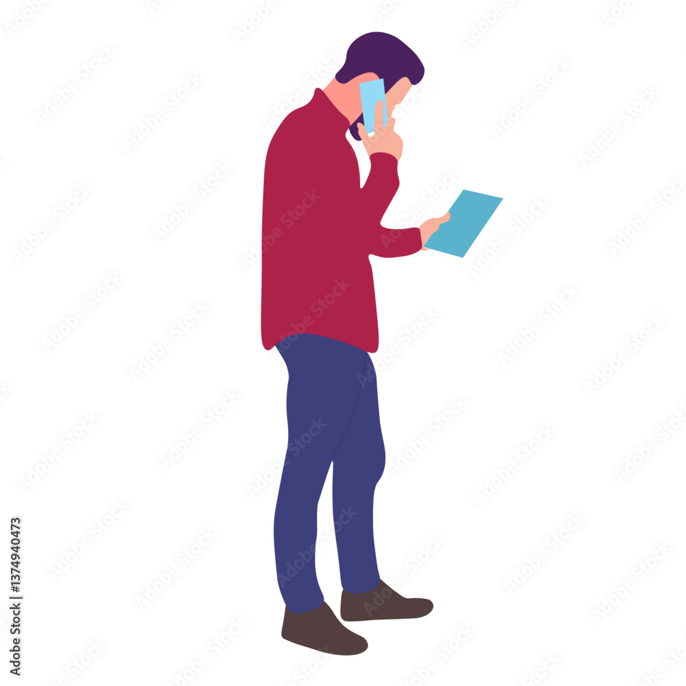 Person on a phone, looking at documents Person on a phone, looking at documents