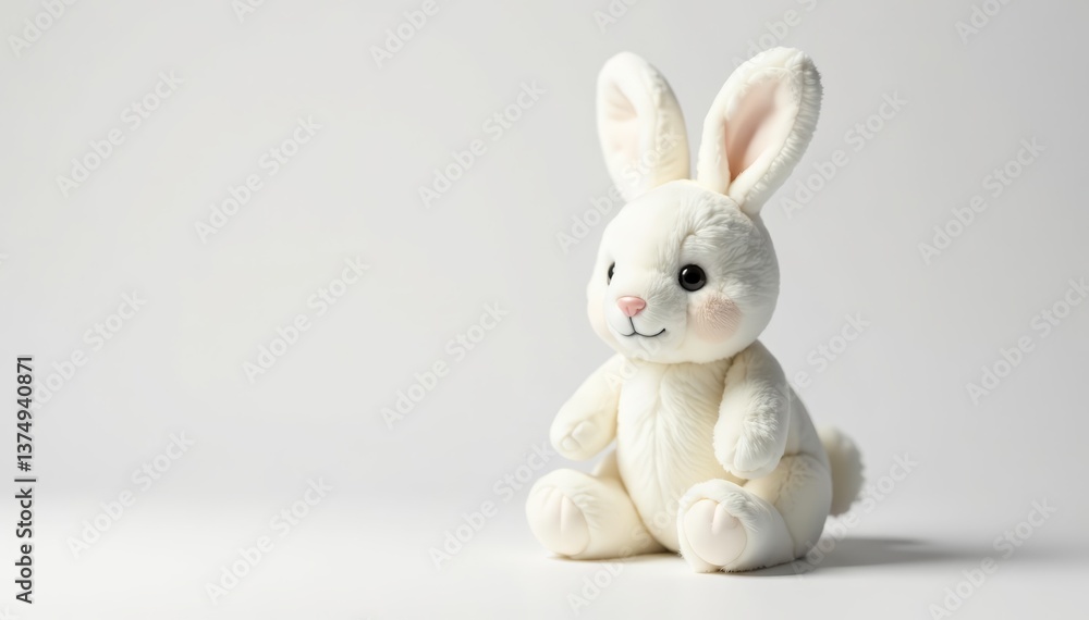 Soft white bunny plush toy on white background, cute Easter decoration, toy, soft, bunny Soft white bunny plush toy on white background, cute Easter decoration, toy, soft, bunny