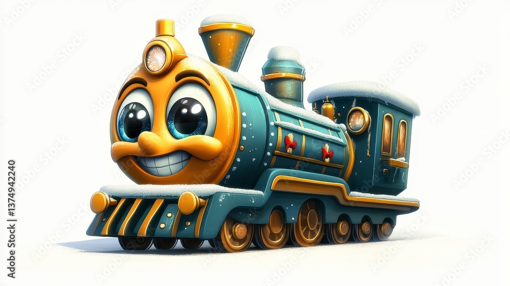Fototapeta premium Cheerful Cartoon Train Engine