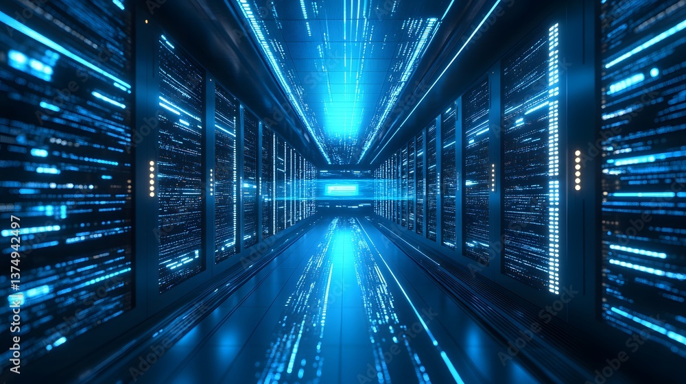 Futuristic server room data tunnel Futuristic server room data tunnel