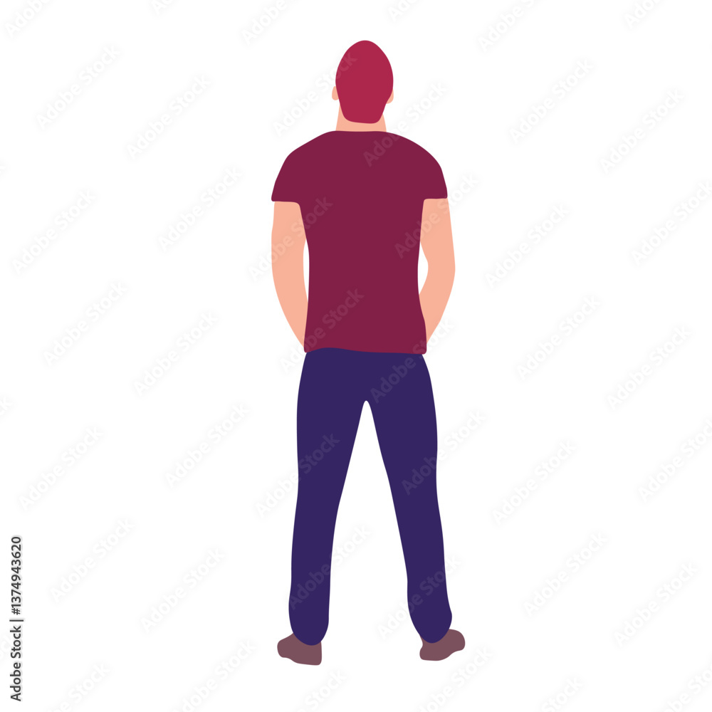 Fototapeta premium Rear View of a Person in a T-Shirt and Pants