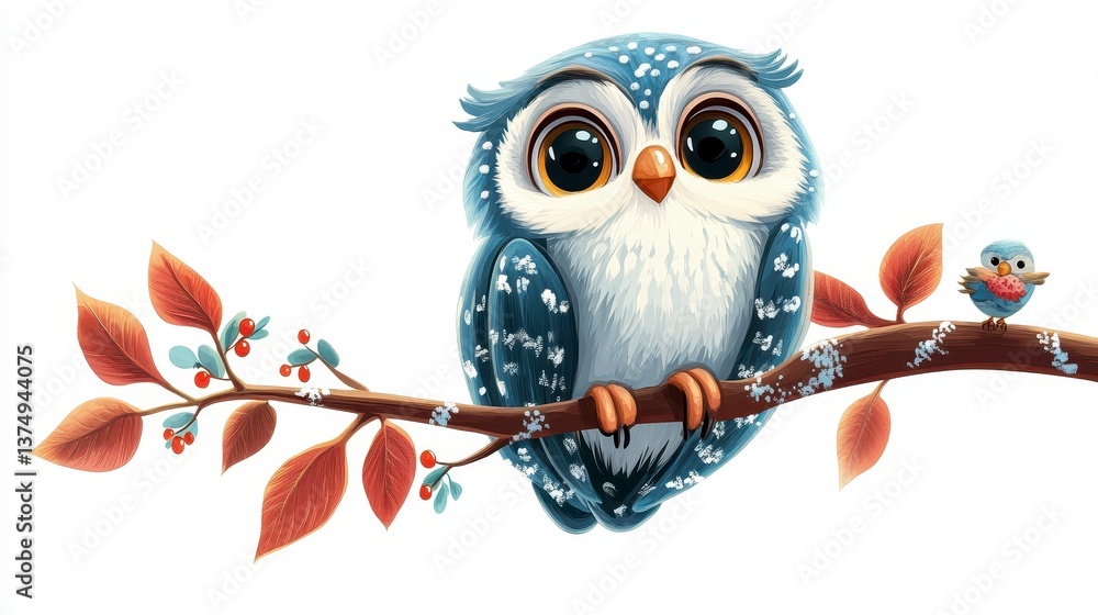 Fototapeta premium Blue Owl with Colorful Feathers