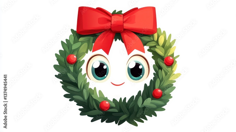 Cute Character in Holiday Wreath Cute Character in Holiday Wreath