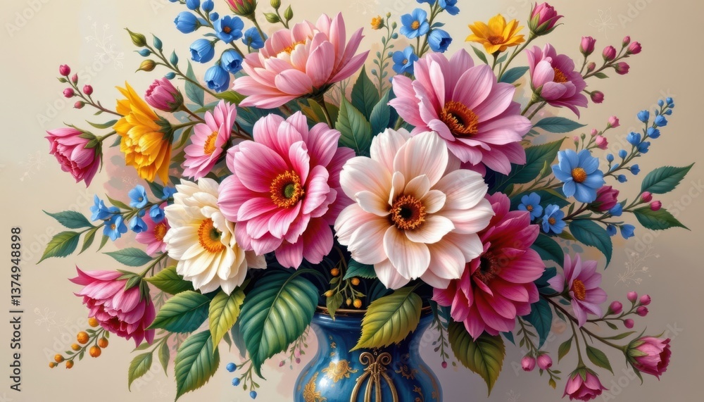 Artistic Floral Still Life A detailed still life painting of a bouquet of flowers arranged in a vase, capturing the beauty of nature with artistic flair. Artistic Floral Still Life A detailed still life painting of a bouquet of flowers arranged in a vase, capturing the beauty of nature with artistic flair.