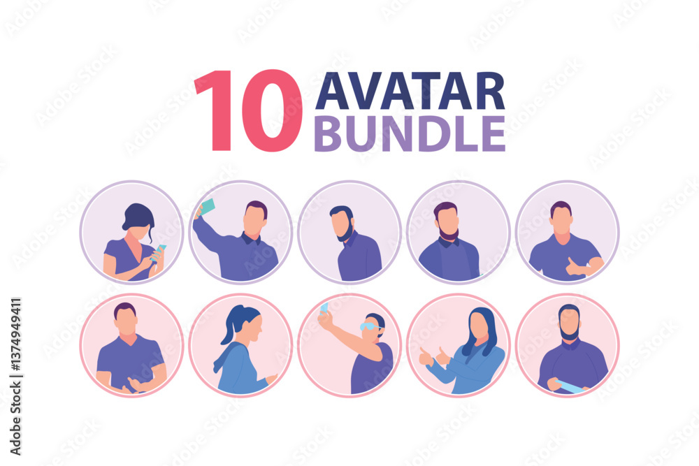 Ten diverse avatar characters in various poses Ten diverse avatar characters in various poses