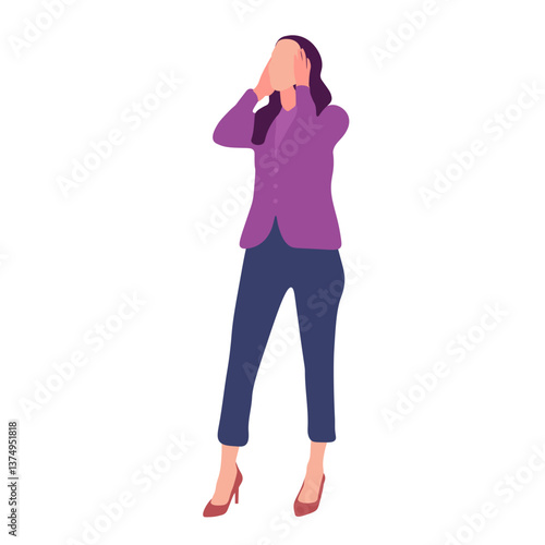 Woman covering her face and ears
