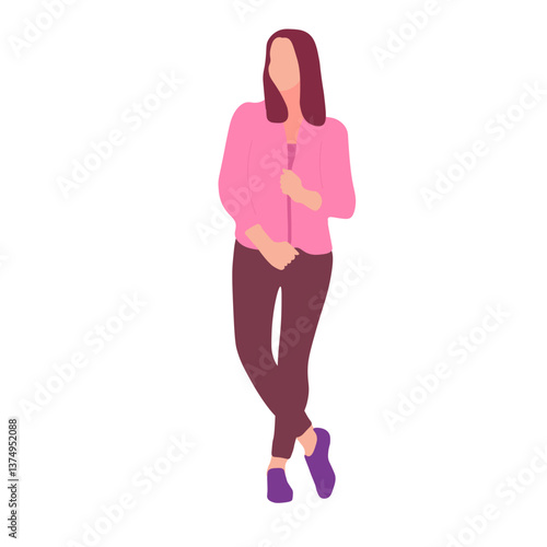 Woman in a pink blazer and maroon pants