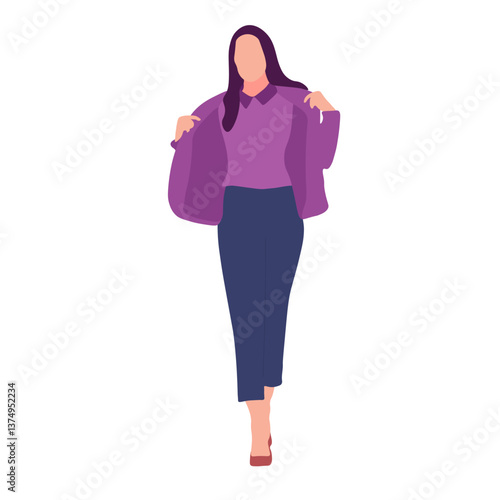 Woman in a Purple Top and Dark Pants