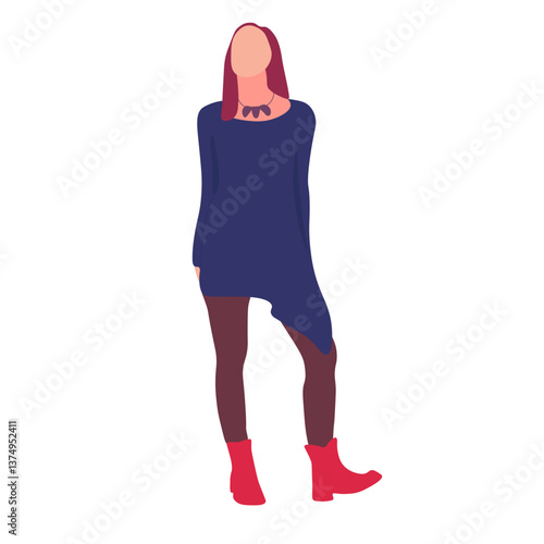 Woman in a stylish tunic dress and boots