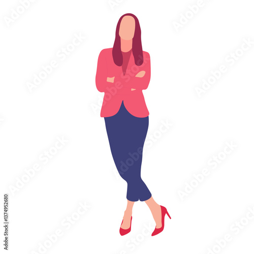 Woman in business attire, arms crossed