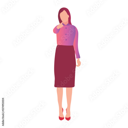 Woman in business attire pointing