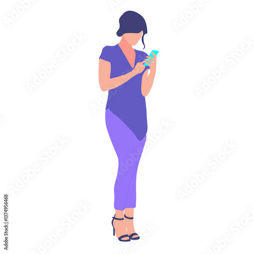 Woman using a phone, stylish and modern illustration