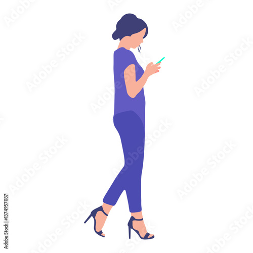 Woman walking and using a mobile phone