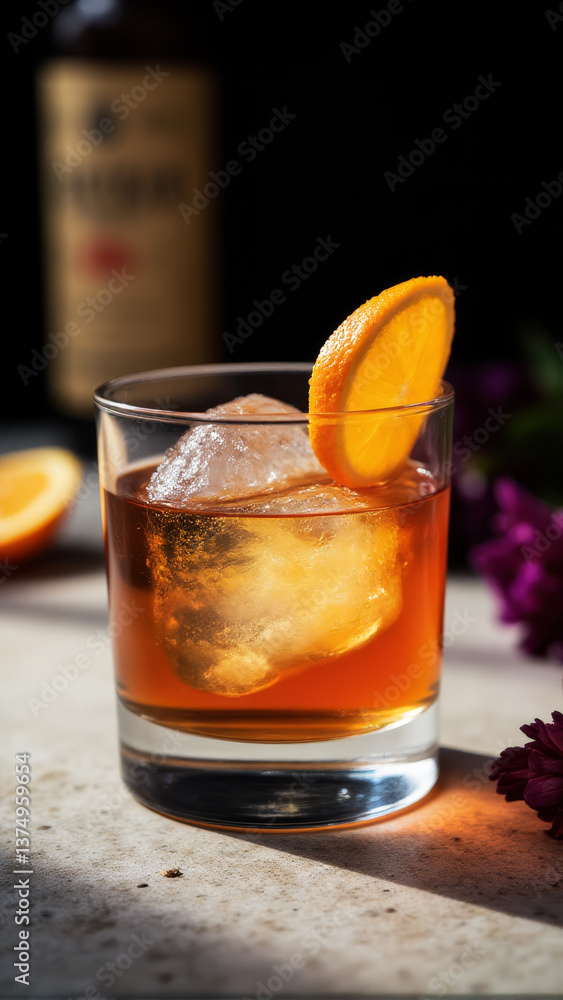 Old Fashioned - Large Ice Cube, Bourbon, Orange Peel Old Fashioned - Large Ice Cube, Bourbon, Orange Peel