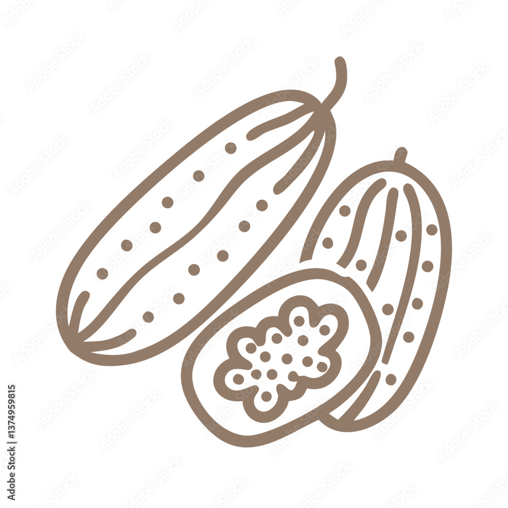 Cucumber Outline Illustration, Fresh Vegetable Cucumber Outline Illustration, Fresh Vegetable