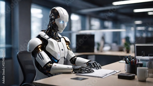 AI Office Robot Managing Digital Documents in a Modern Workplace
