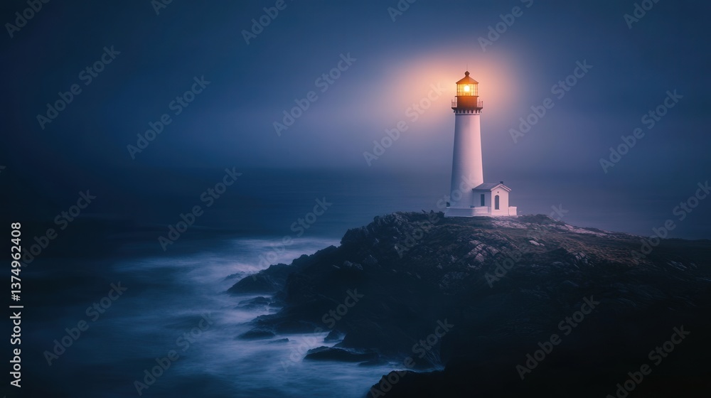 Guiding Light: A majestic lighthouse stands tall on a rocky cliff, its beacon cutting through the atmospheric mist over the ocean at dusk. Capturing the beacon of hope in the vast dark sea. Guiding Light: A majestic lighthouse stands tall on a rocky cliff, its beacon cutting through the atmospheric mist over the ocean at dusk. Capturing the beacon of hope in the vast dark sea.