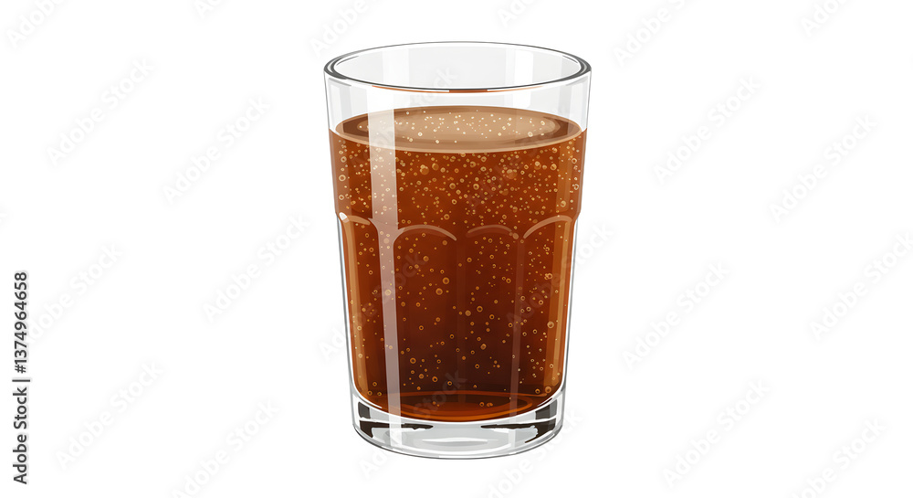 Glass of fizzy brown liquid with bubbles isolated on white background Glass of fizzy brown liquid with bubbles isolated on white background