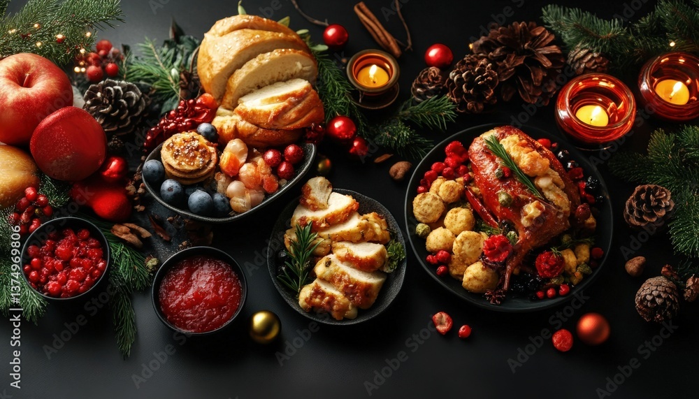 Fototapeta premium Festive Christmas Dinner Spread