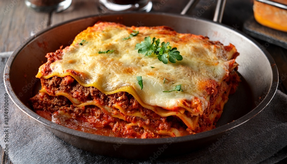 Freshly Baked Lasagna with Cheese Topping. Generated image Freshly Baked Lasagna with Cheese Topping. Generated image