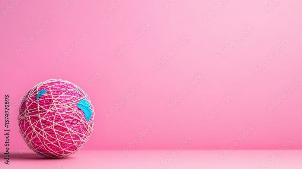 Fototapeta premium Colorful Thread Ball on Soft Pink Background for Creative Projects