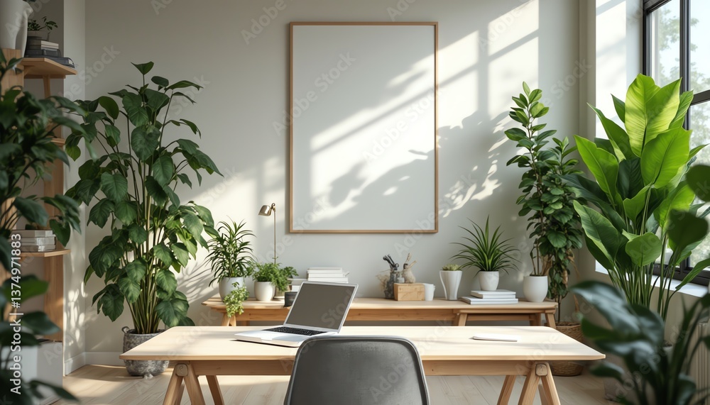 Bright workspace with plants and natural light. Bright workspace with plants and natural light.