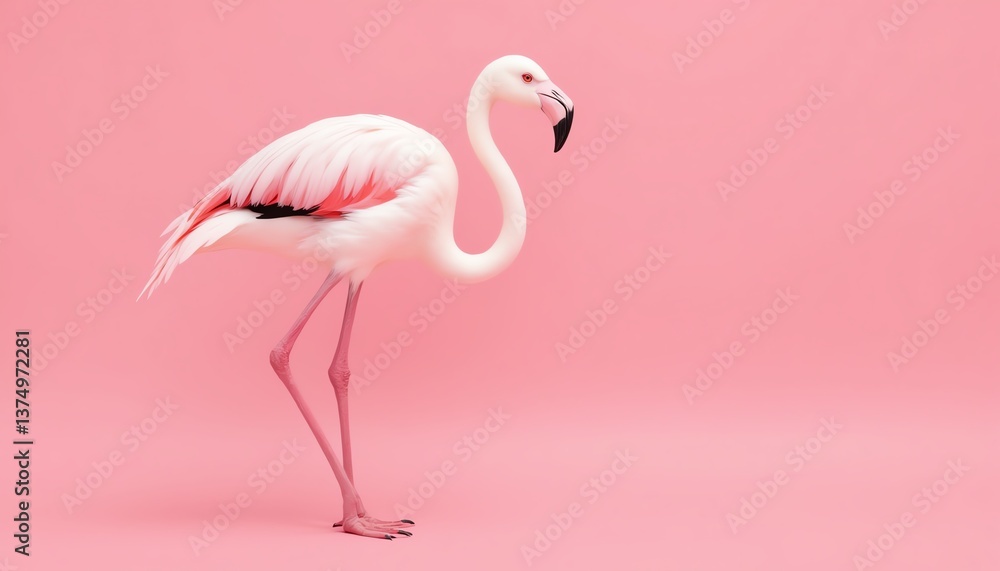 Fototapeta premium Elegant flamingo on a soft pink background.