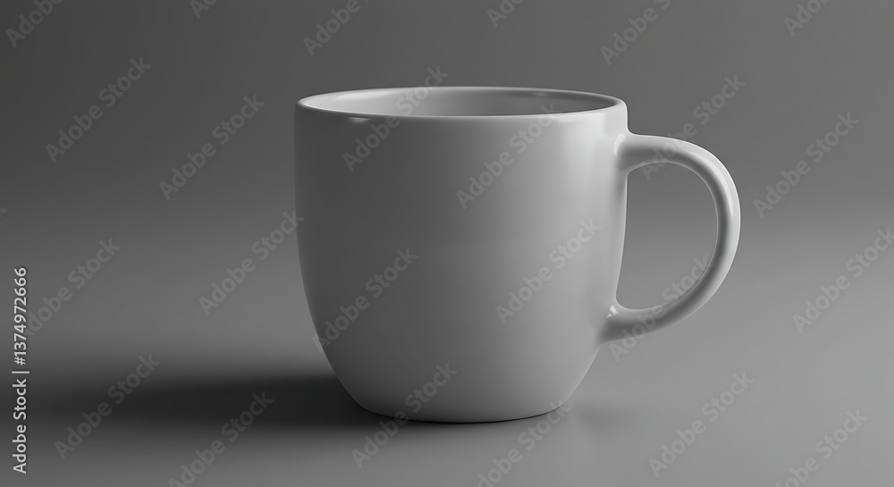Fototapeta premium Simple White Mug on Gray Background Ideal for Mockup Templates