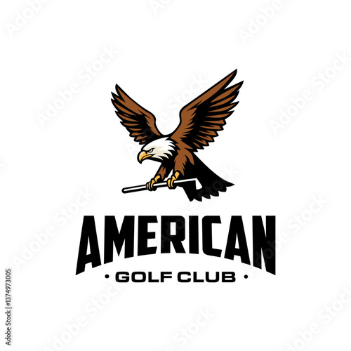 Flying Eagle Hawk Falcon Holding Golf Stick for golf club sport logo design