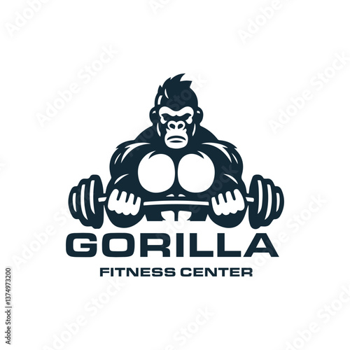 Gorilla monkey holding dumbble for gym fitness bodybuilding sport logo design