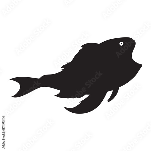 Silhouette Exotic Fish Swimming Unique Marine Creature Icon Black Fish Isolated Vector Illustration Aquatic Life Symbol Ocean Wildlife