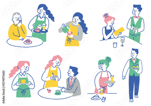 Set of people working in restaurants_Colors